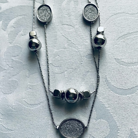 Illusion Double layered Silver 38” sparkling silver druzy Necklace - Picture 3 of 7